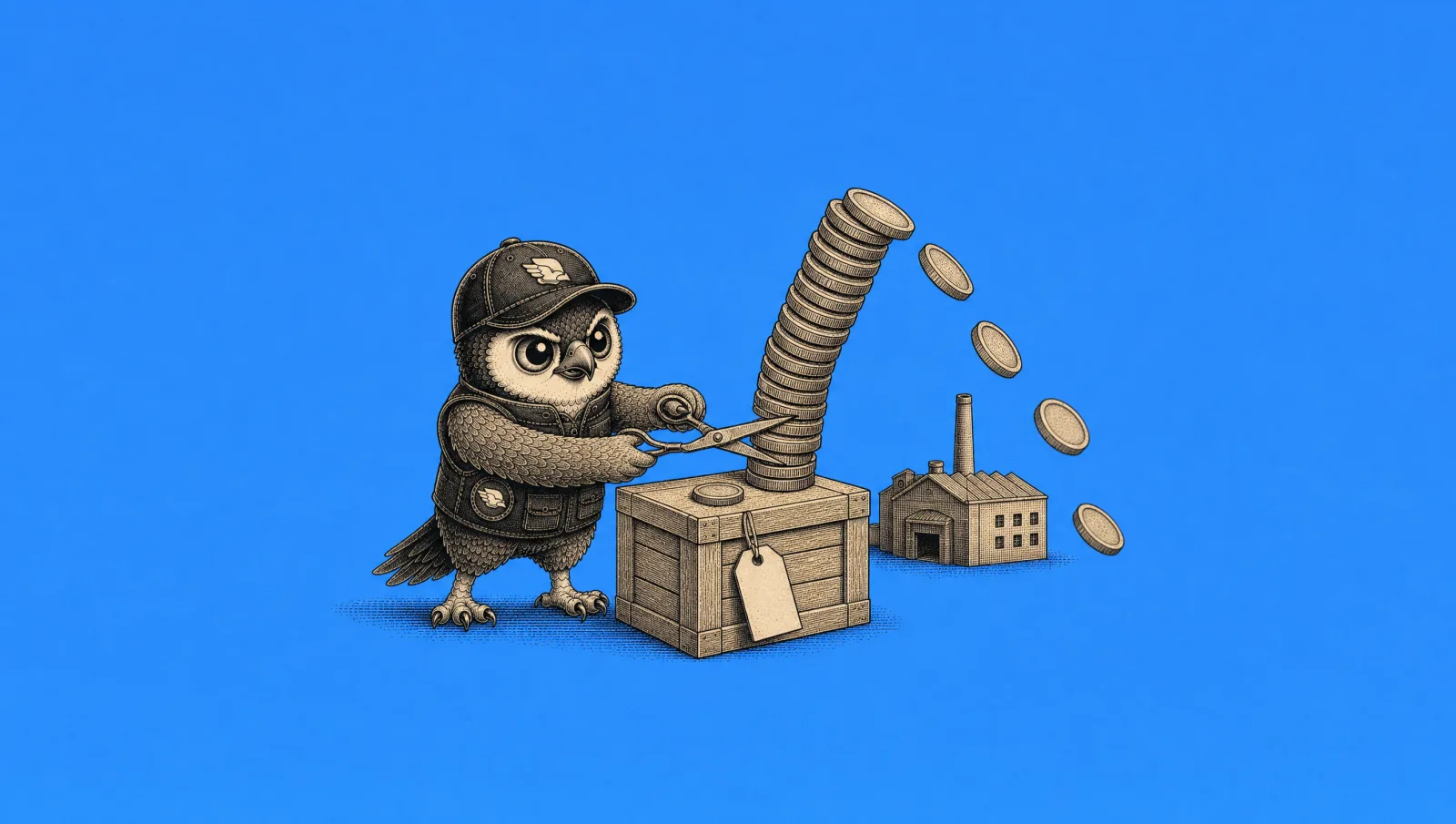 Perry the owl trimming the markup off a factory-priced parcel, the 0% markup China sourcing agent model
