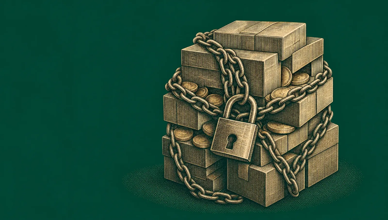 Inventory Cash-Flow Guide cover: stacked boxes chained to coins, showing cash locked up in stock.