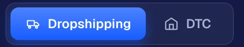 The Dropshipping and DTC mode switch at the top of the Peregrine Ship sidebar