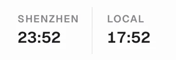 Shenzhen time and local time side by side in the Peregrine Ship top bar